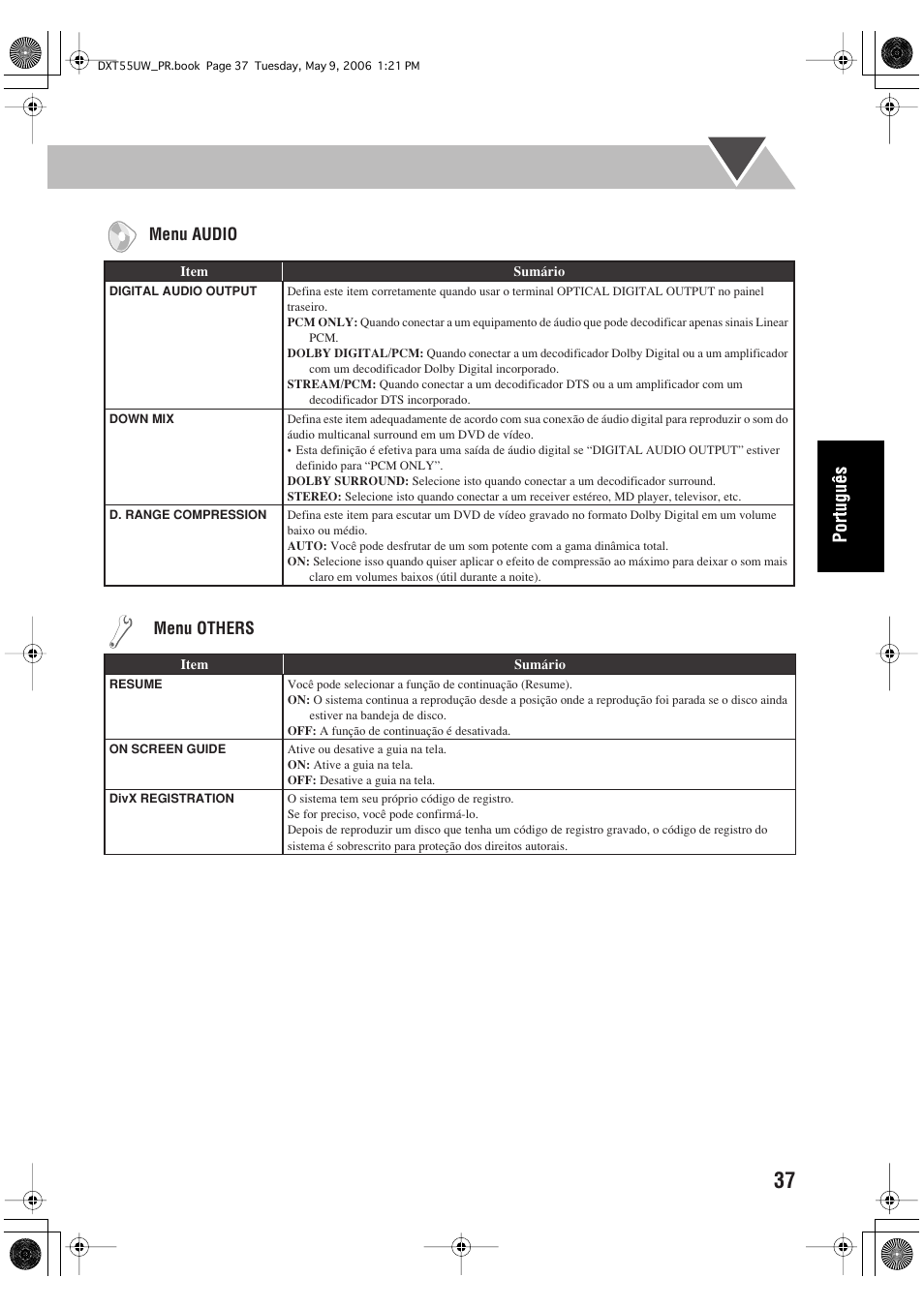 Menu audio, Menu others | JVC DX-T55 User Manual | Page 133 / 144