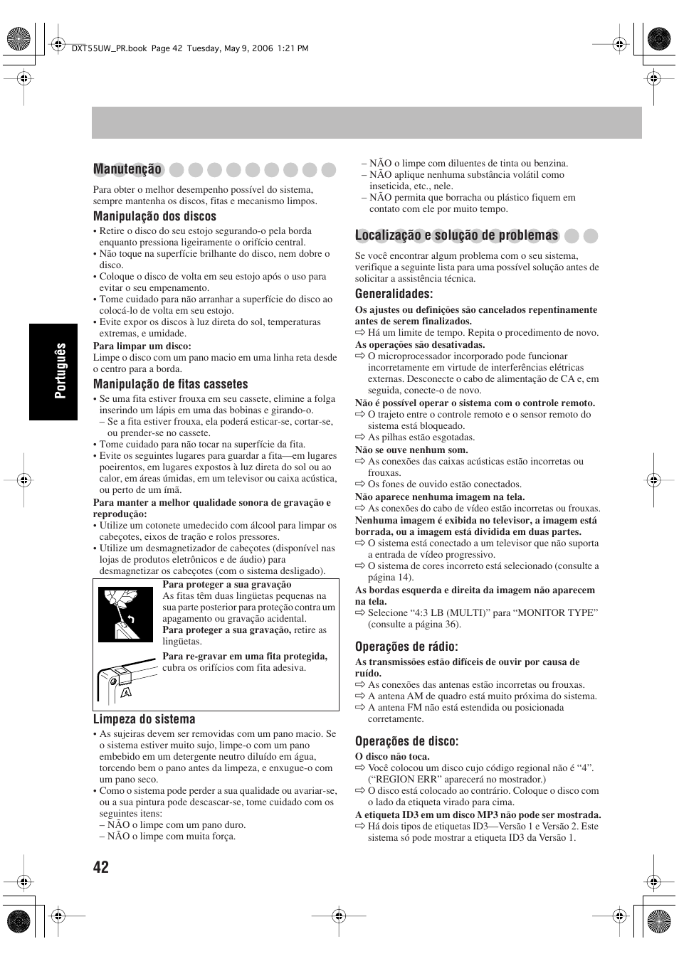 Manutenção, Localização e solução de problemas | JVC DX-T55 User Manual | Page 138 / 144