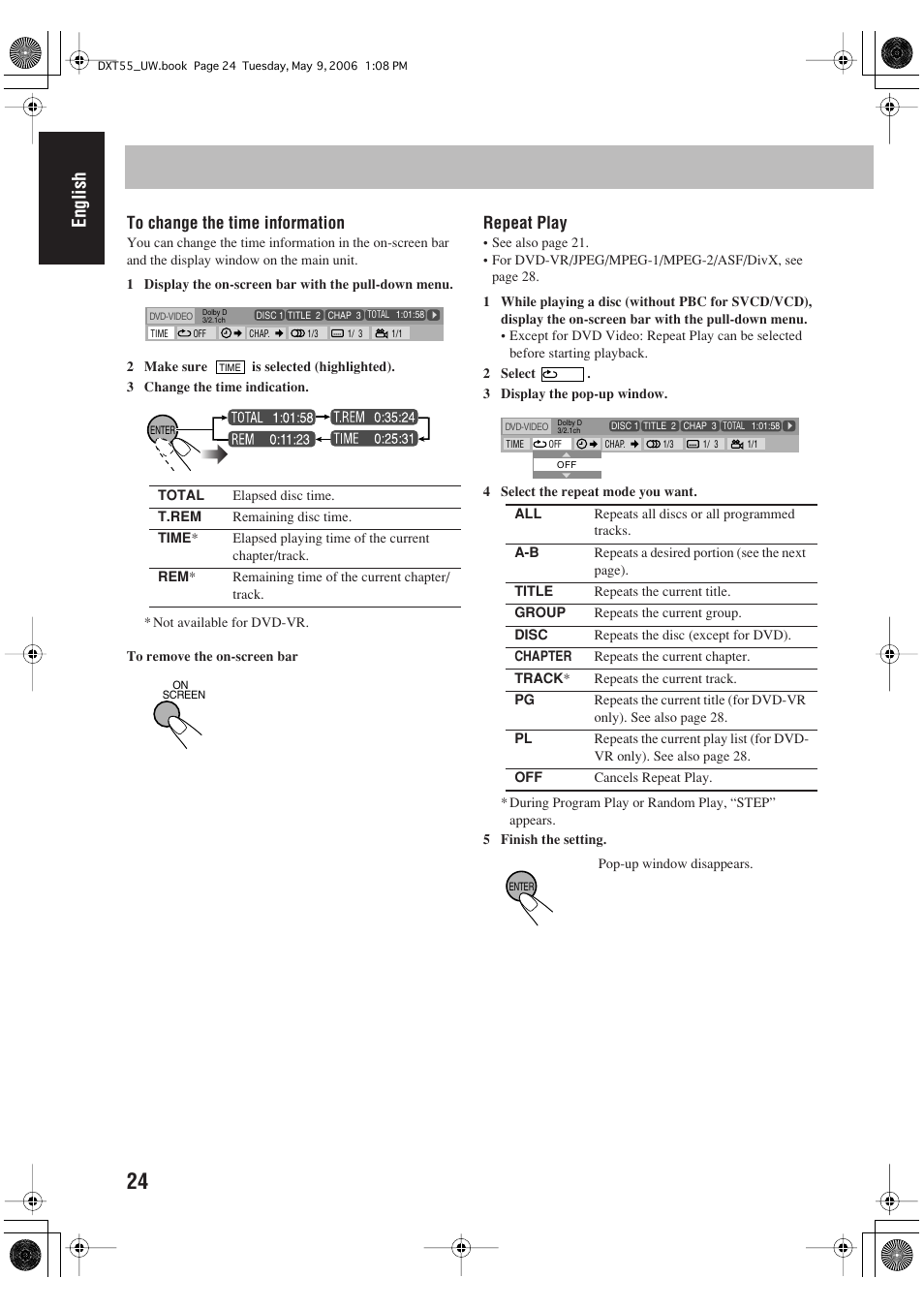 English, Repeat play | JVC DX-T55 User Manual | Page 28 / 144