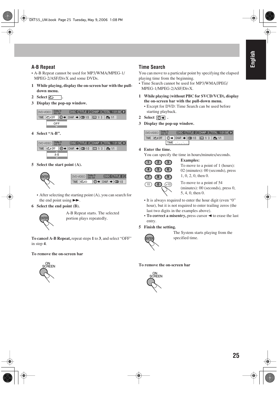 English, A-b repeat, Time search | JVC DX-T55 User Manual | Page 29 / 144