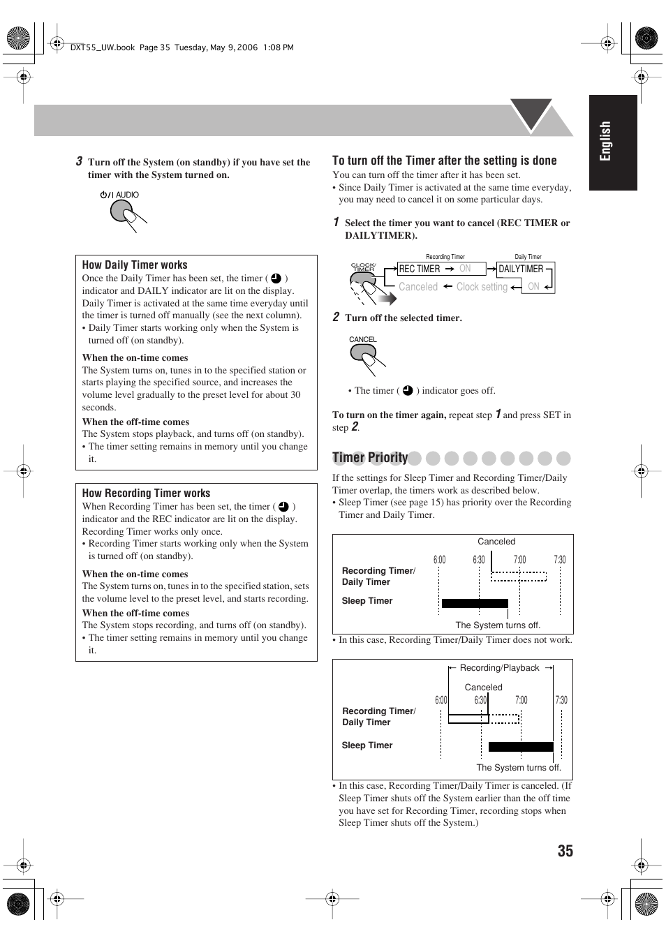 English, Timer priority | JVC DX-T55 User Manual | Page 39 / 144