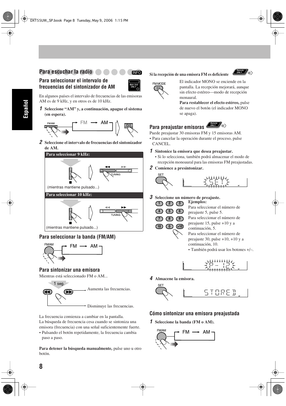 Para escuchar la radio | JVC DX-T55 User Manual | Page 58 / 144