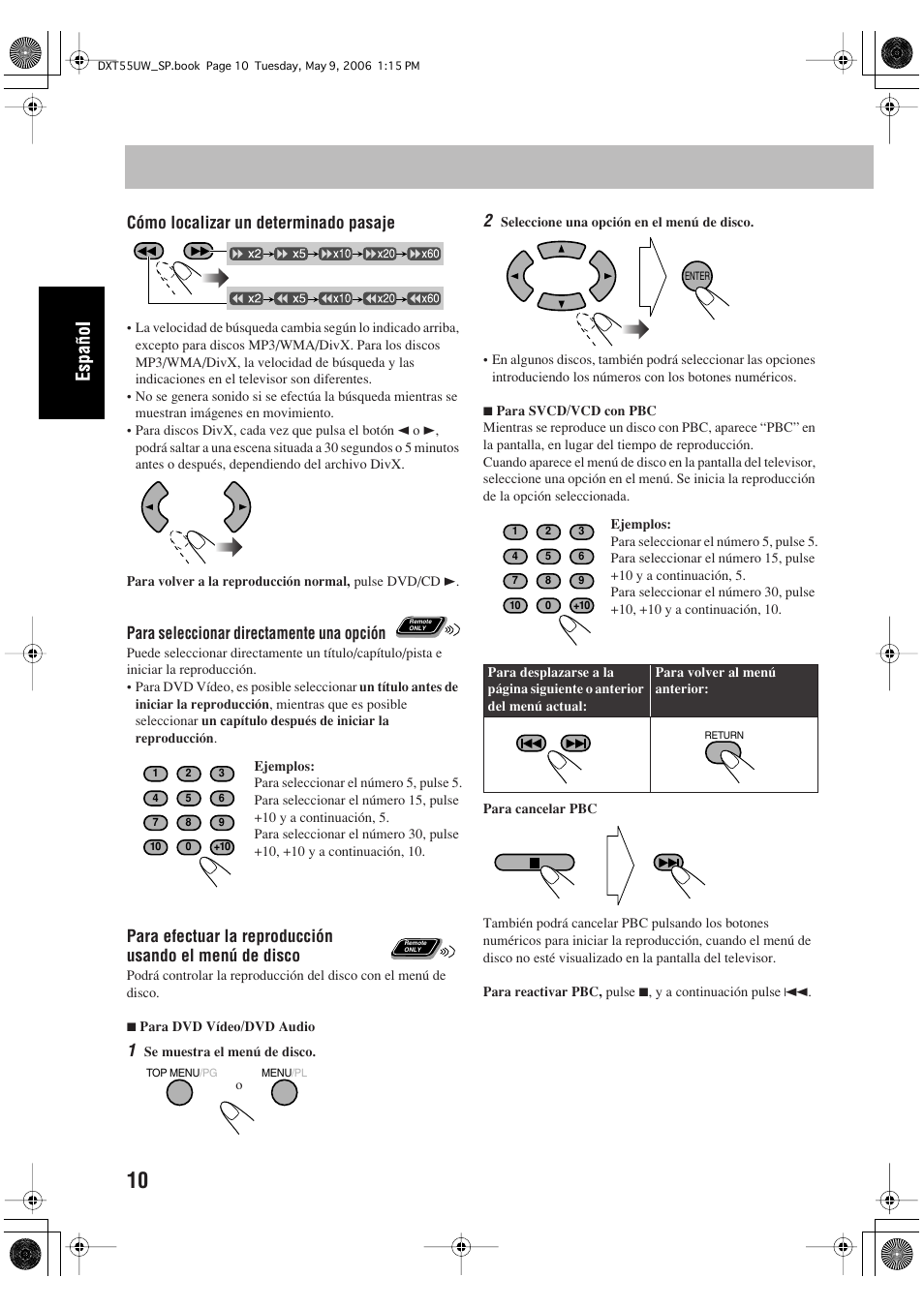 Cómo localizar un determinado pasaje, Para seleccionar directamente una opción | JVC DX-T55 User Manual | Page 60 / 144