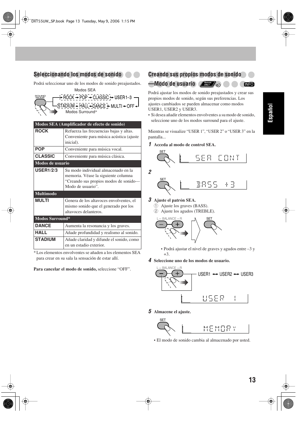 Seleccionando los modos de sonido | JVC DX-T55 User Manual | Page 63 / 144