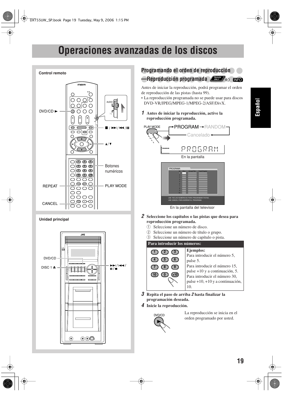 Operaciones avanzadas de los discos, Program random cancelado | JVC DX-T55 User Manual | Page 69 / 144