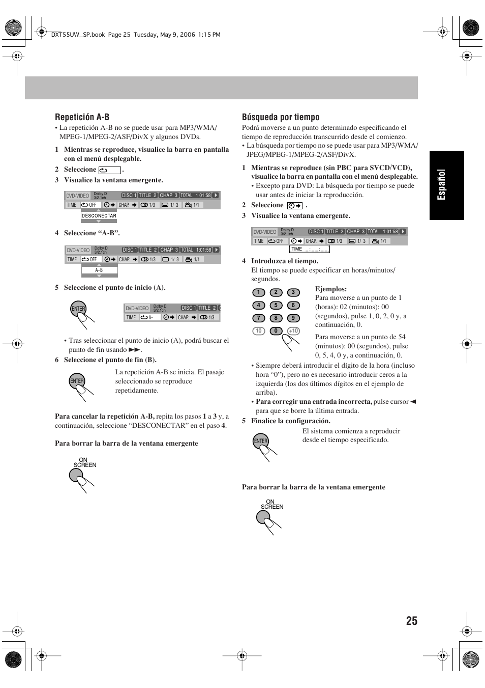 Repetición a-b, Búsqueda por tiempo | JVC DX-T55 User Manual | Page 75 / 144