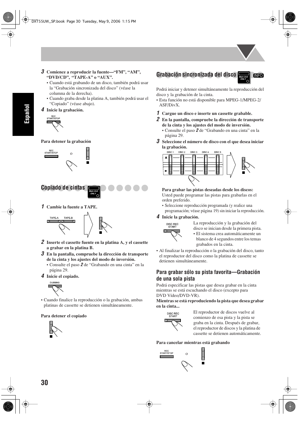 Copiado de cintas, Grabación sincronizada del disco | JVC DX-T55 User Manual | Page 80 / 144