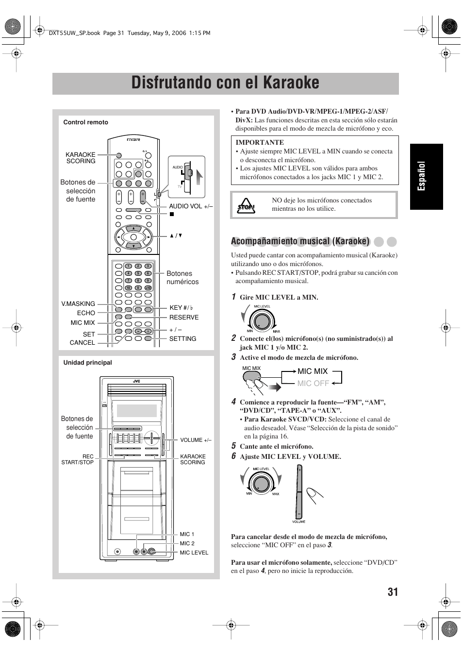 Disfrutando con el karaoke, Acompañamiento musical (karaoke) | JVC DX-T55 User Manual | Page 81 / 144