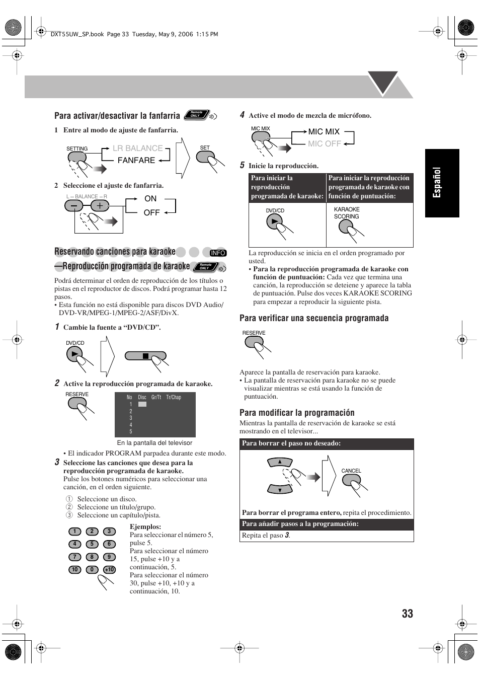 Reservando canciones para karaoke, Reproducción programada de karaoke | JVC DX-T55 User Manual | Page 83 / 144