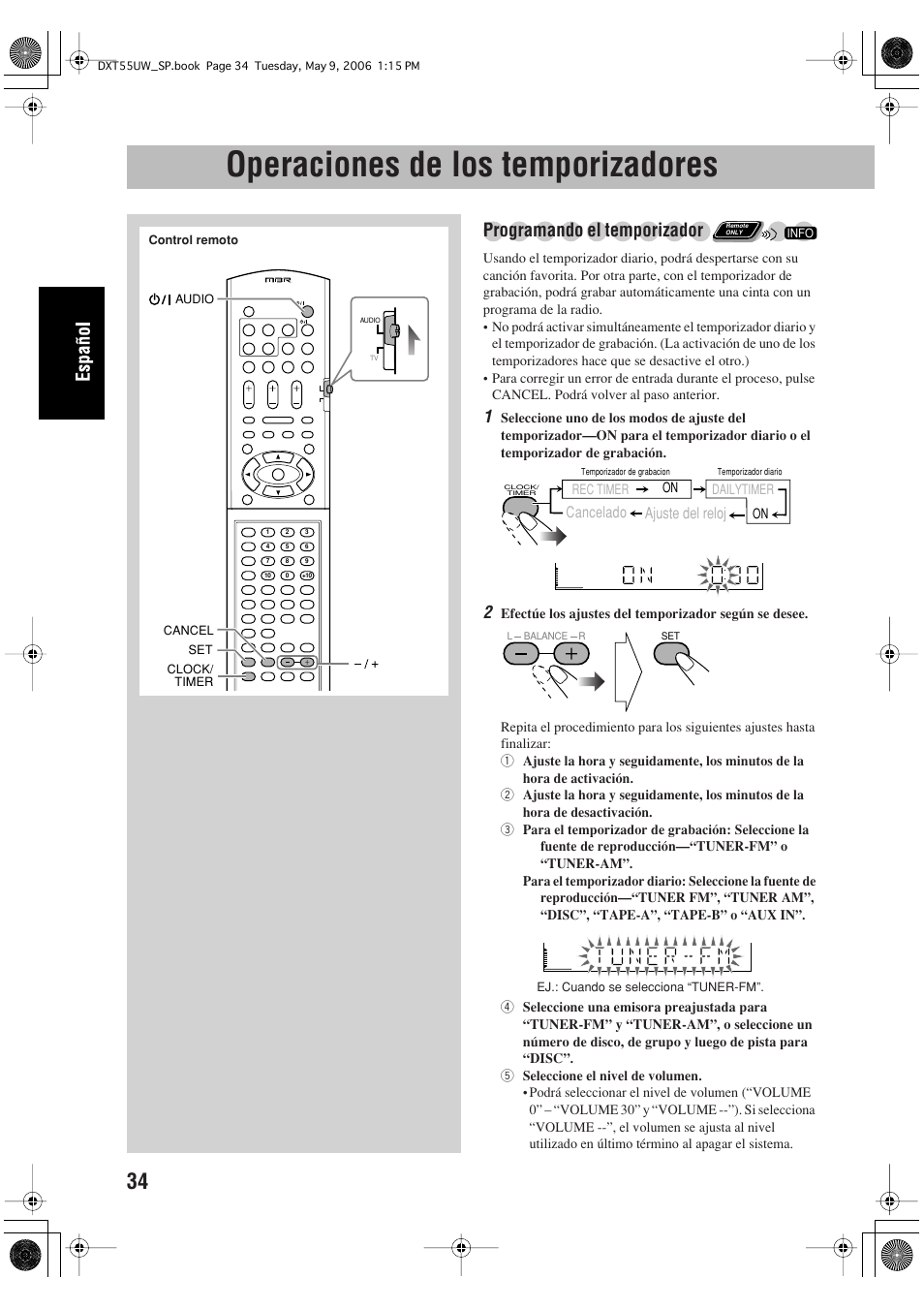 Operaciones de los temporizadores, Programando el temporizador | JVC DX-T55 User Manual | Page 84 / 144