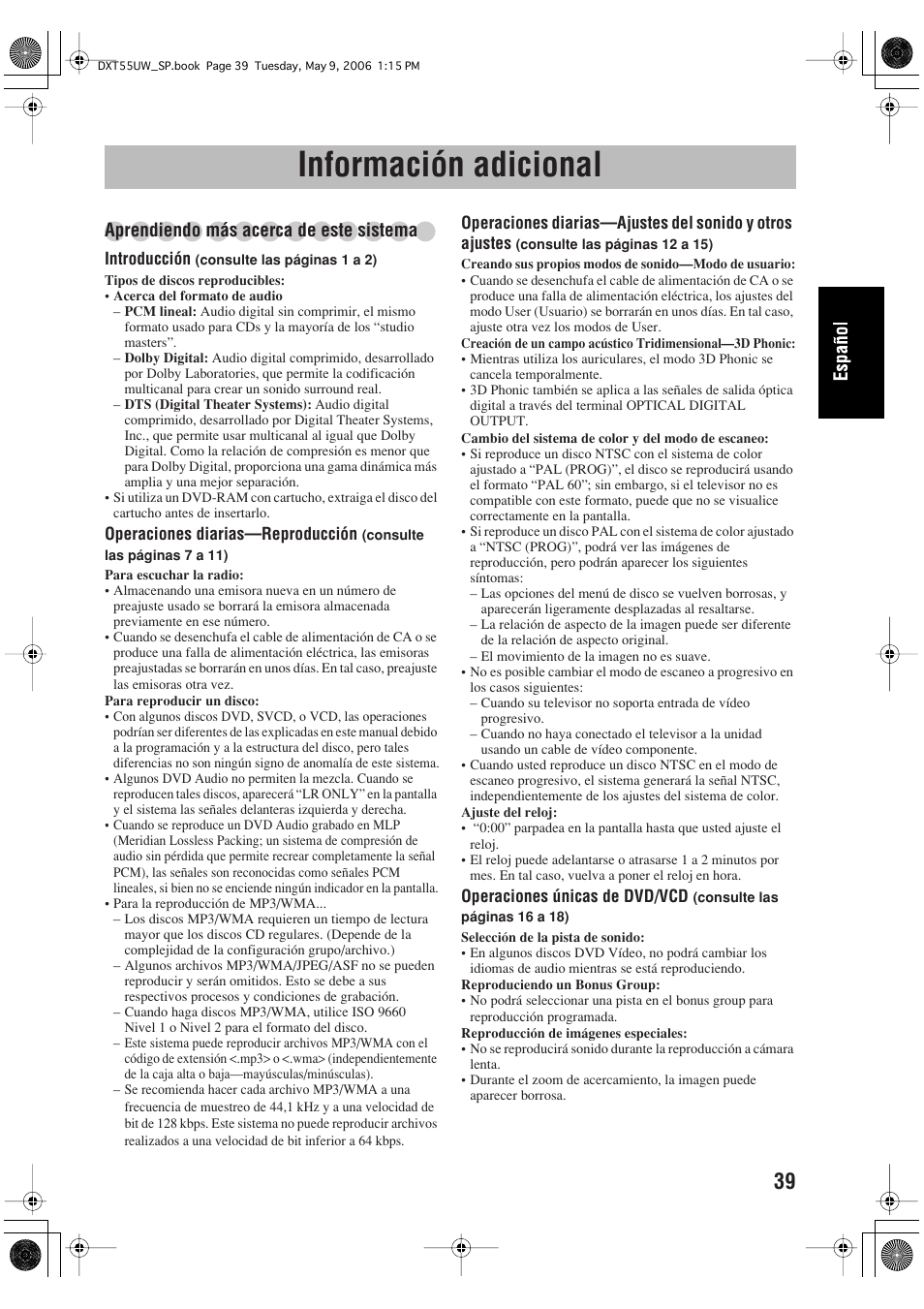 Información adicional, Aprendiendo más acerca de este sistema | JVC DX-T55 User Manual | Page 89 / 144