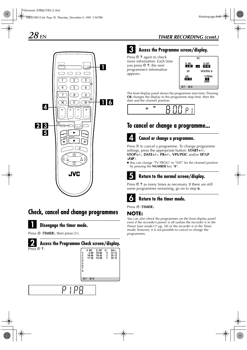 Check, cancel and change programmes | JVC HR-J472EU User Manual | Page 28 / 56