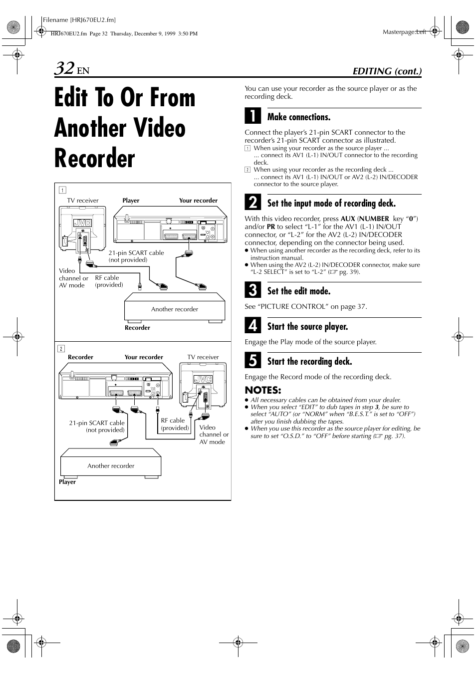 Edit to or from another video recorder | JVC HR-J472EU User Manual | Page 32 / 56