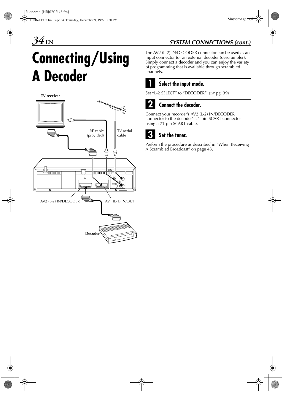 Connecting/using a decoder | JVC HR-J472EU User Manual | Page 34 / 56