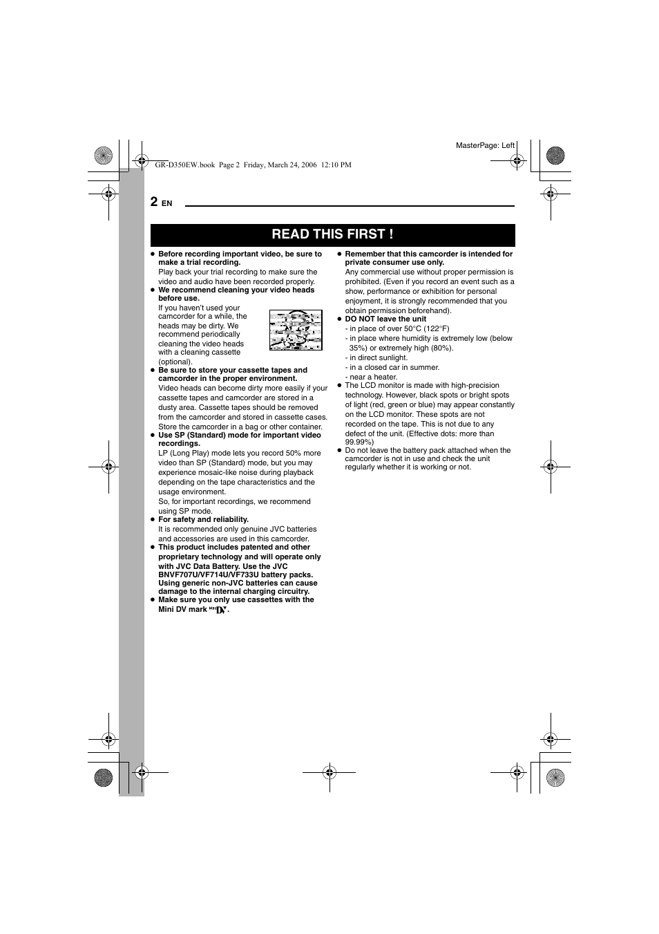 Read this first | JVC GR-D350EW User Manual | Page 2 / 44