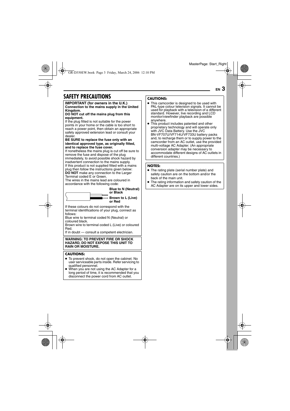 Safety precautions | JVC GR-D350EW User Manual | Page 3 / 44