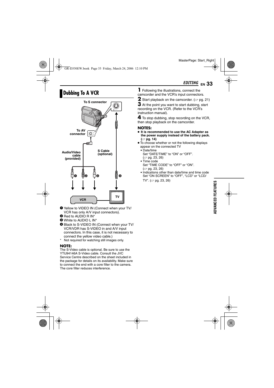 Dubbing to a vcr | JVC GR-D350EW User Manual | Page 33 / 44