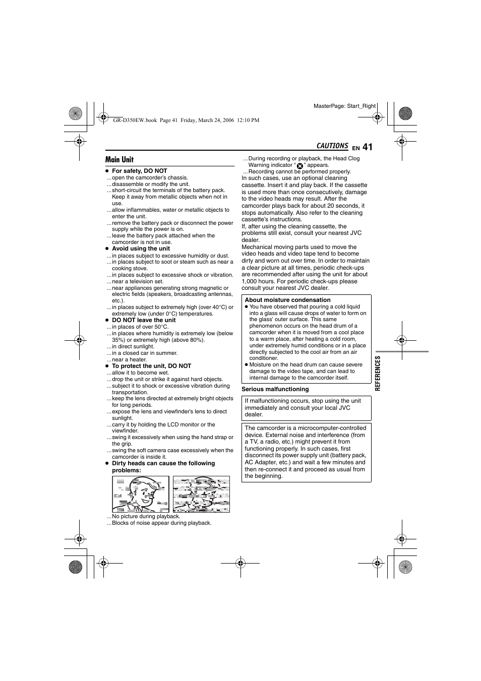 Main unit, Cautions | JVC GR-D350EW User Manual | Page 41 / 44