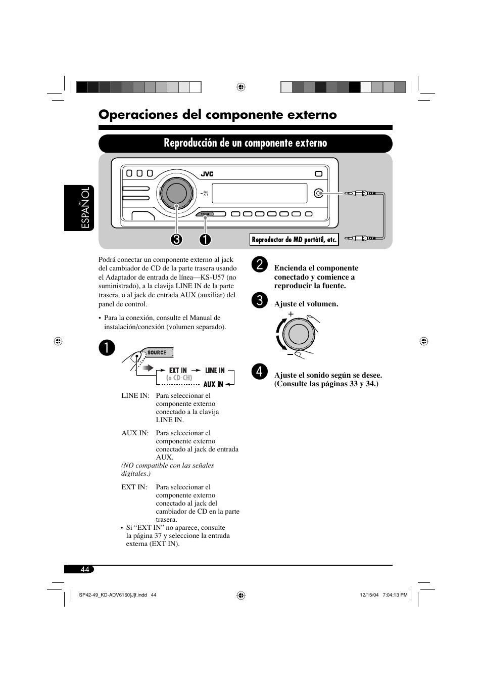 Operaciones del componente externo, Reproducción de un componente externo | JVC KD-ADV6160 User Manual | Page 102 / 177