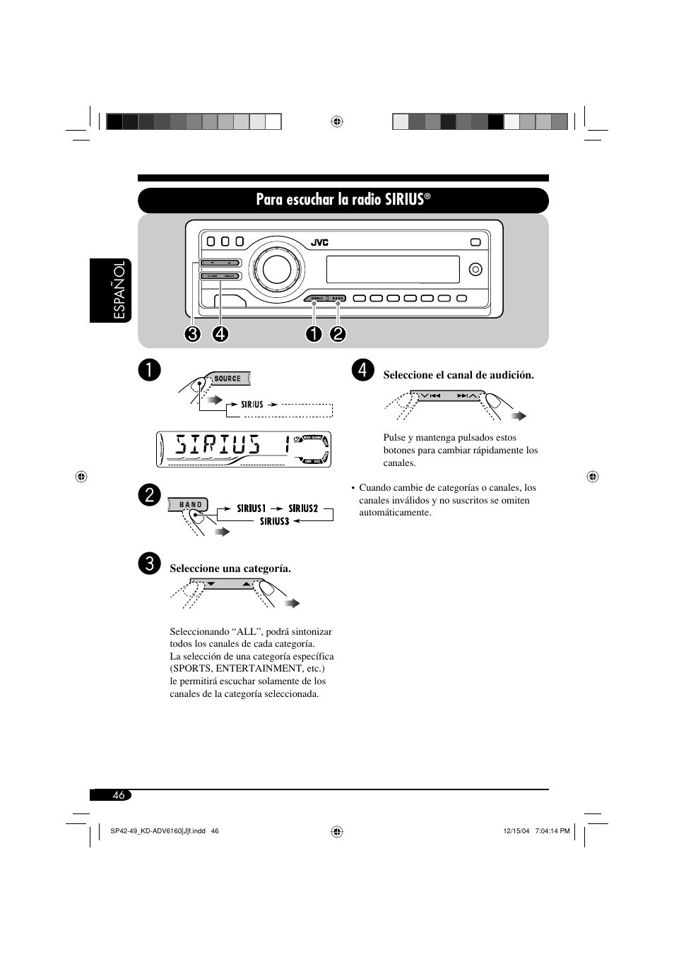 Para escuchar la radio sirius | JVC KD-ADV6160 User Manual | Page 104 / 177