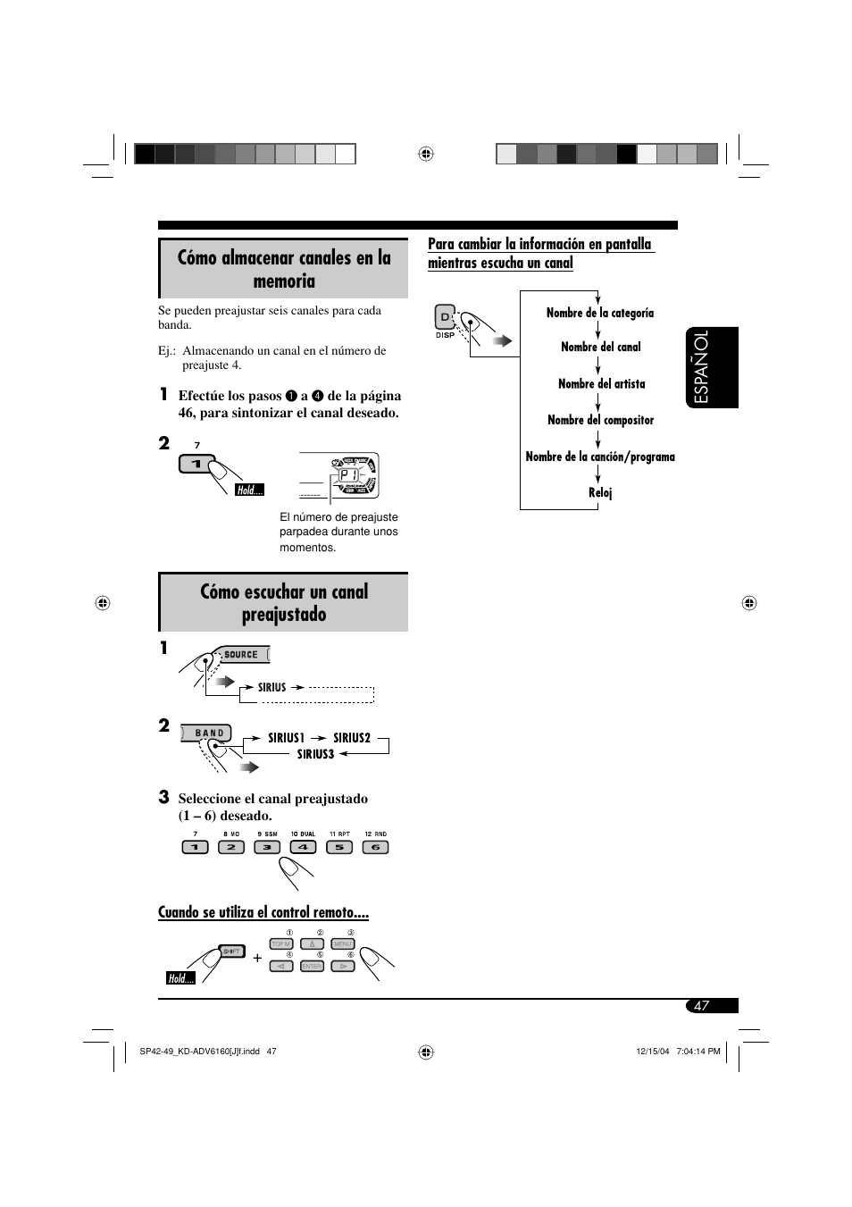 Cómo escuchar un canal preajustado | JVC KD-ADV6160 User Manual | Page 105 / 177