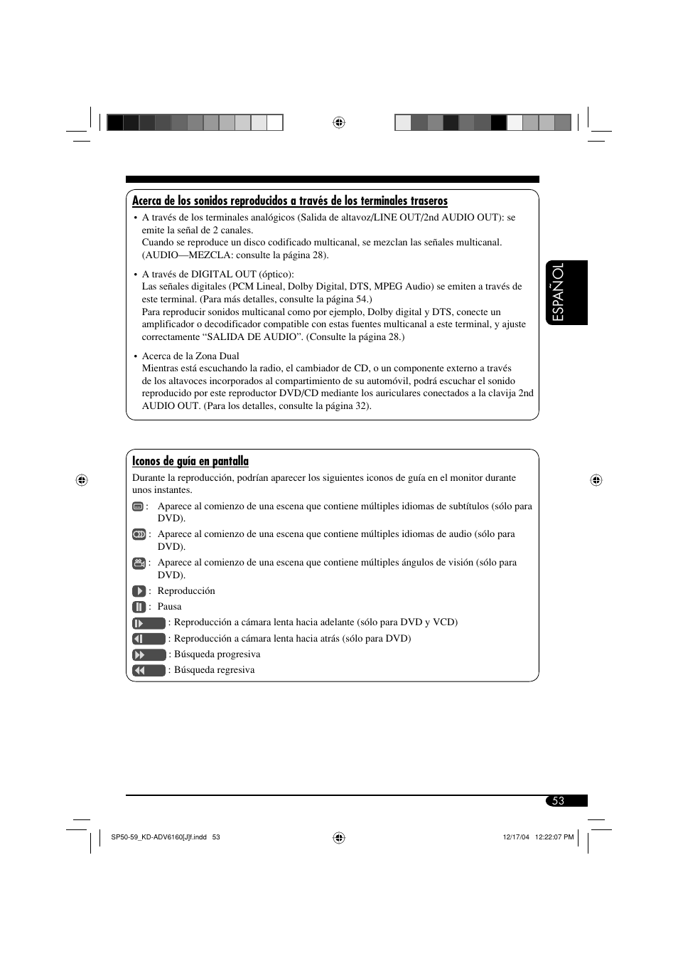 Esp añol | JVC KD-ADV6160 User Manual | Page 111 / 177