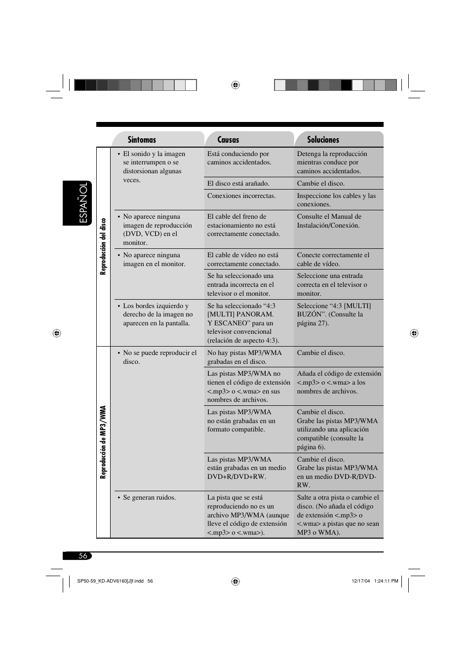 Esp añol | JVC KD-ADV6160 User Manual | Page 114 / 177