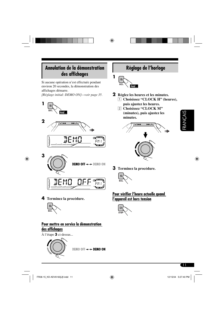 Annulation de la démonstration des affichages, Réglage de l’horloge | JVC KD-ADV6160 User Manual | Page 127 / 177