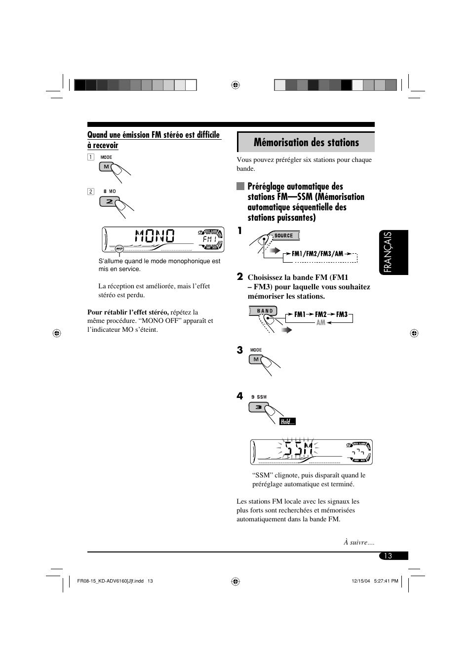 Mémorisation des stations, Français | JVC KD-ADV6160 User Manual | Page 129 / 177