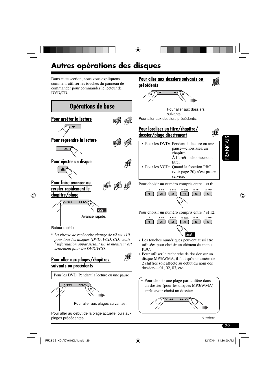 Autres opérations des disques, Opérations de base, Français | JVC KD-ADV6160 User Manual | Page 145 / 177