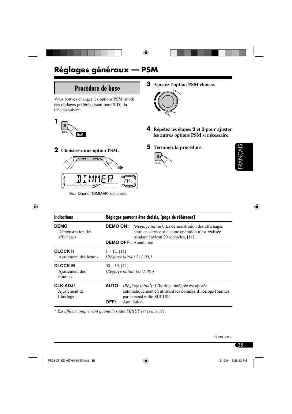 Réglages généraux — psm, Procédure de base, Français | JVC KD-ADV6160 User Manual | Page 151 / 177