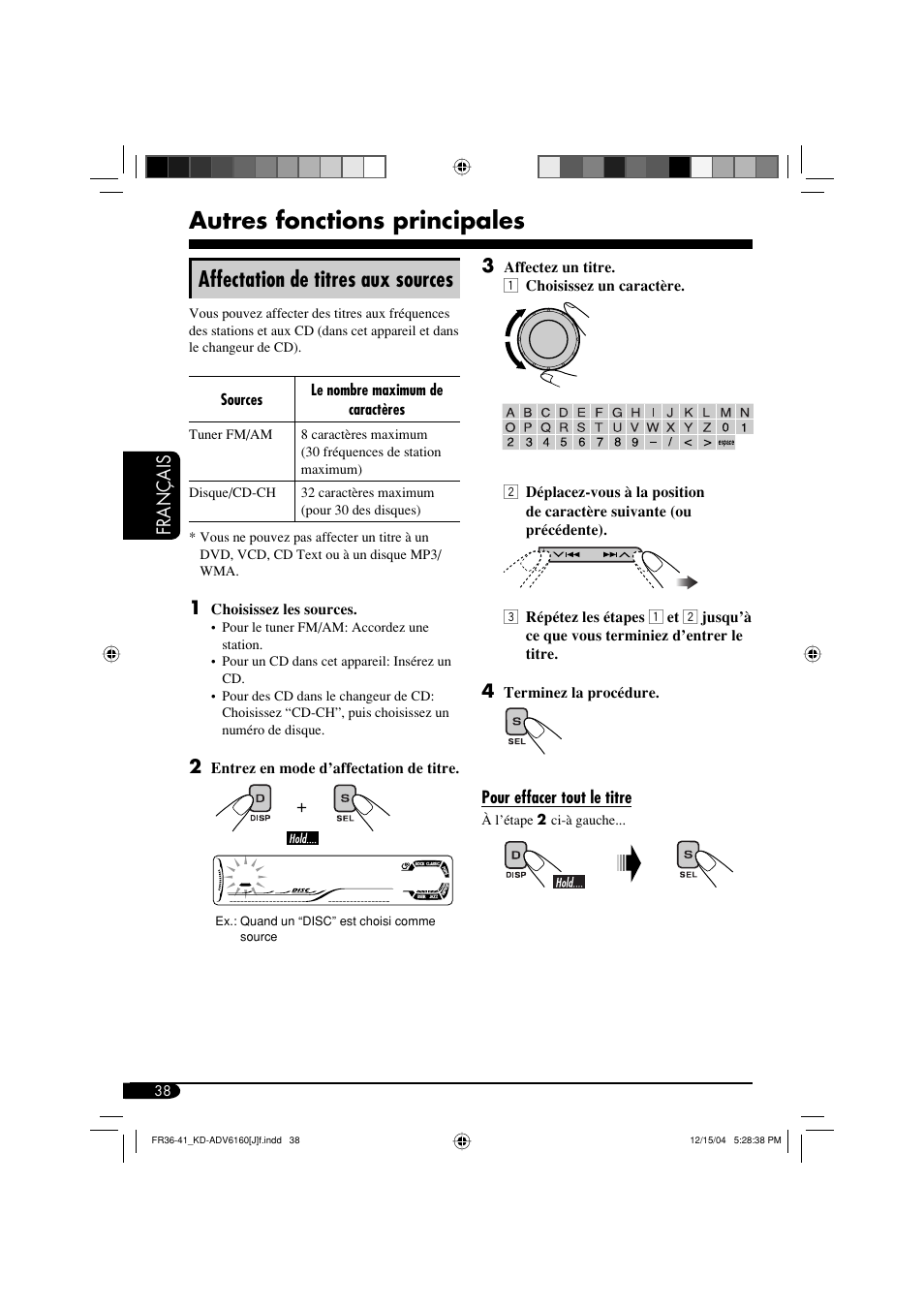 Autres fonctions principales, Affectation de titres aux sources, Français | JVC KD-ADV6160 User Manual | Page 154 / 177