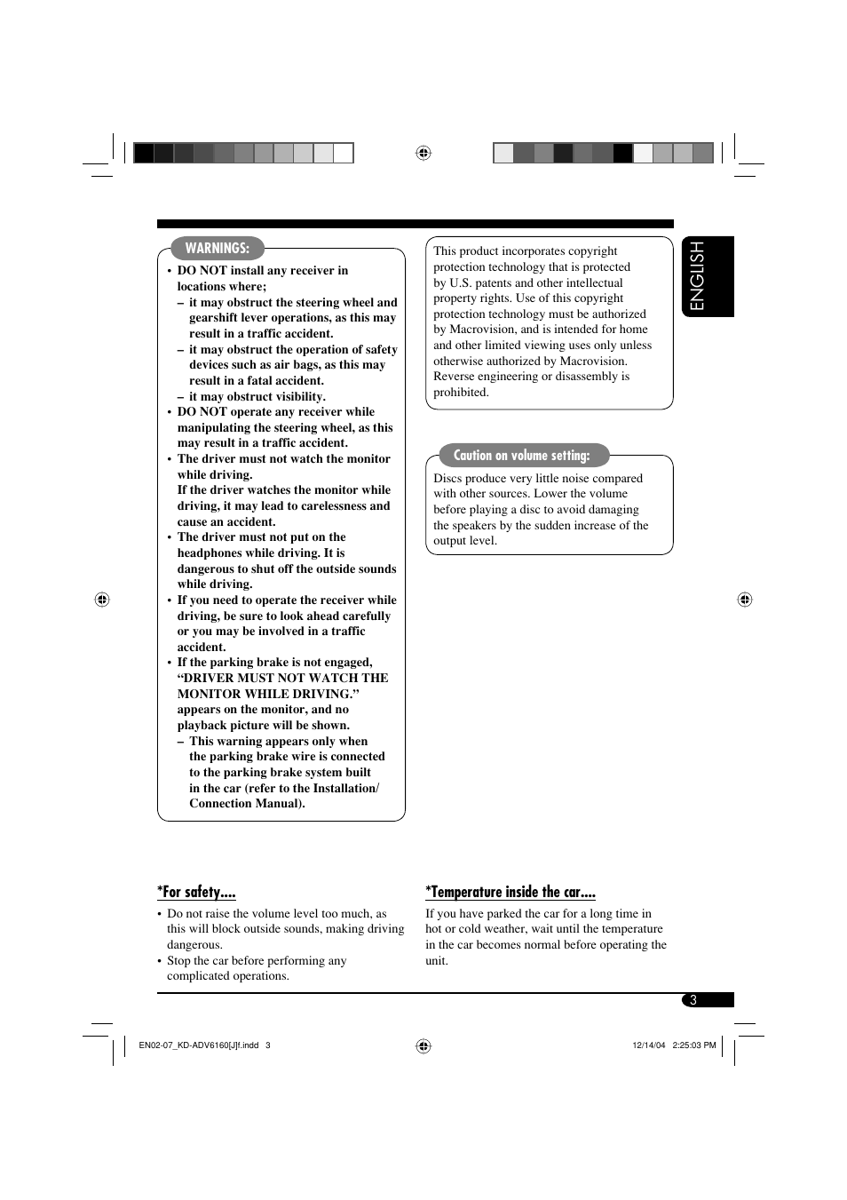 English | JVC KD-ADV6160 User Manual | Page 3 / 177