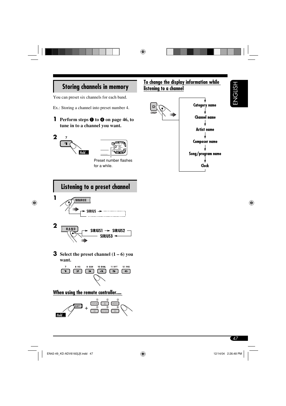 Listening to a preset channel | JVC KD-ADV6160 User Manual | Page 47 / 177