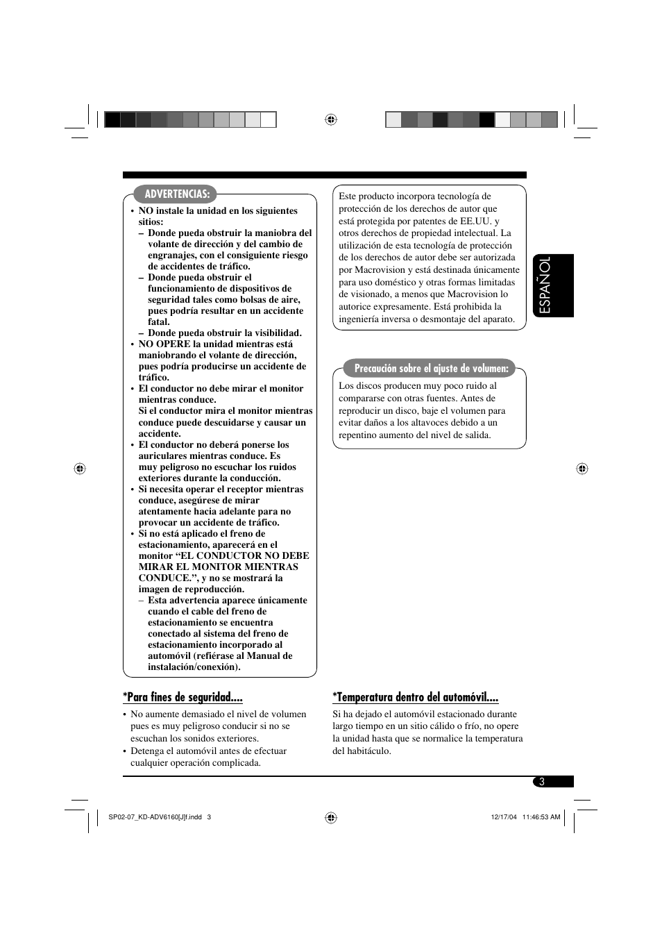 Esp añol | JVC KD-ADV6160 User Manual | Page 61 / 177