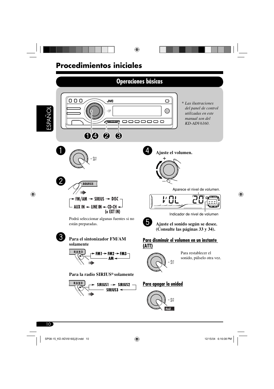 Procedimientos iniciales, Operaciones básicas | JVC KD-ADV6160 User Manual | Page 68 / 177