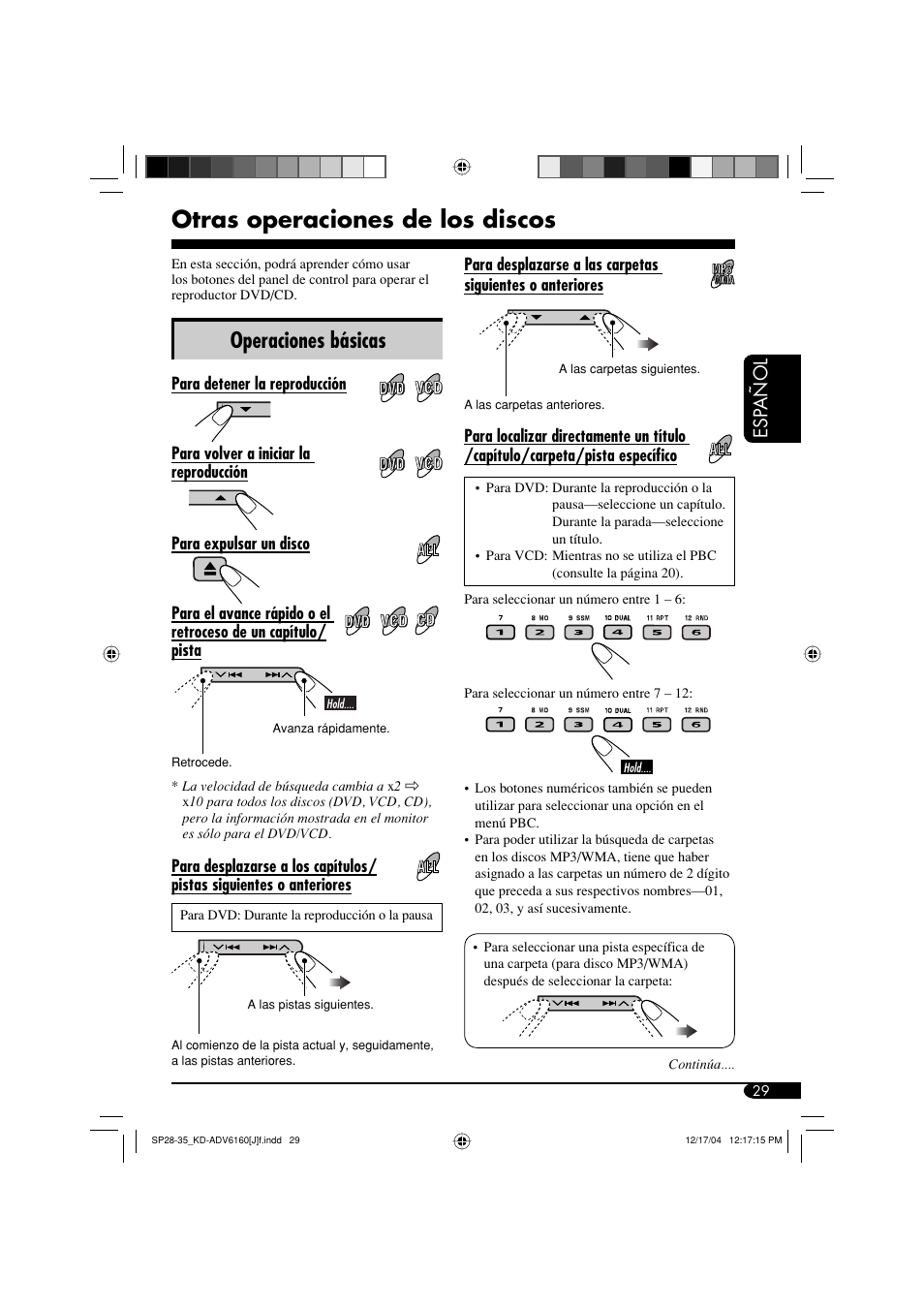 Otras operaciones de los discos, Operaciones básicas, Esp añol | JVC KD-ADV6160 User Manual | Page 87 / 177