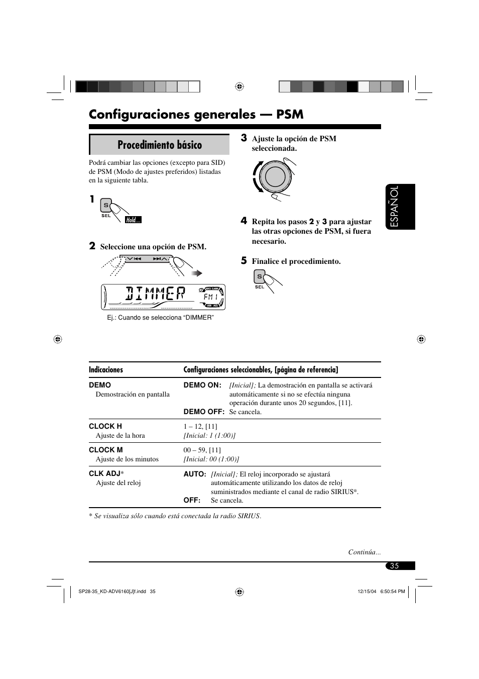 Configuraciones generales — psm, Procedimiento básico, Esp añol | JVC KD-ADV6160 User Manual | Page 93 / 177