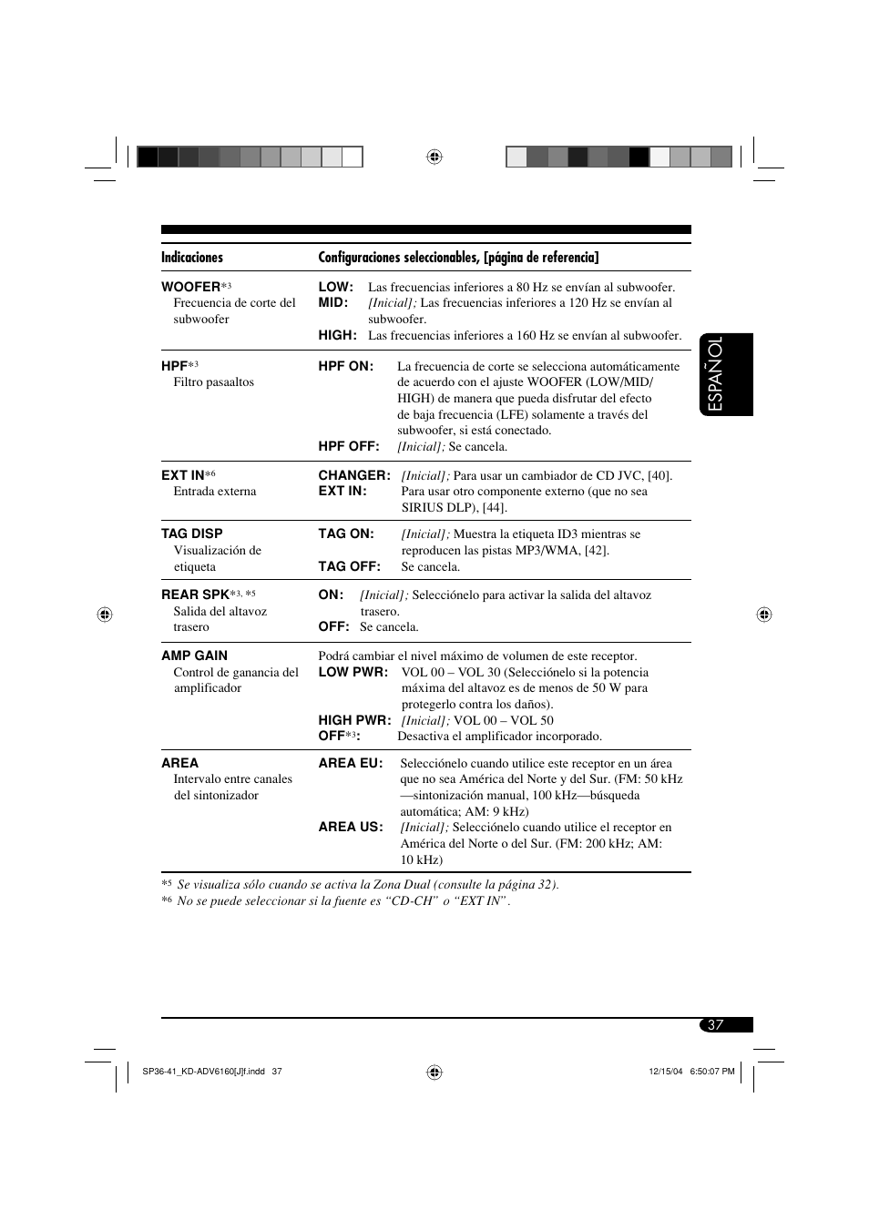 Esp añol | JVC KD-ADV6160 User Manual | Page 95 / 177