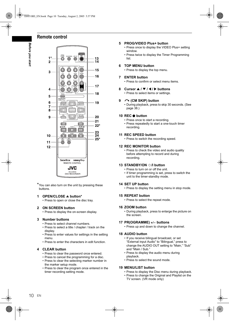 Remote control | JVC DR-M70SEK User Manual | Page 10 / 68