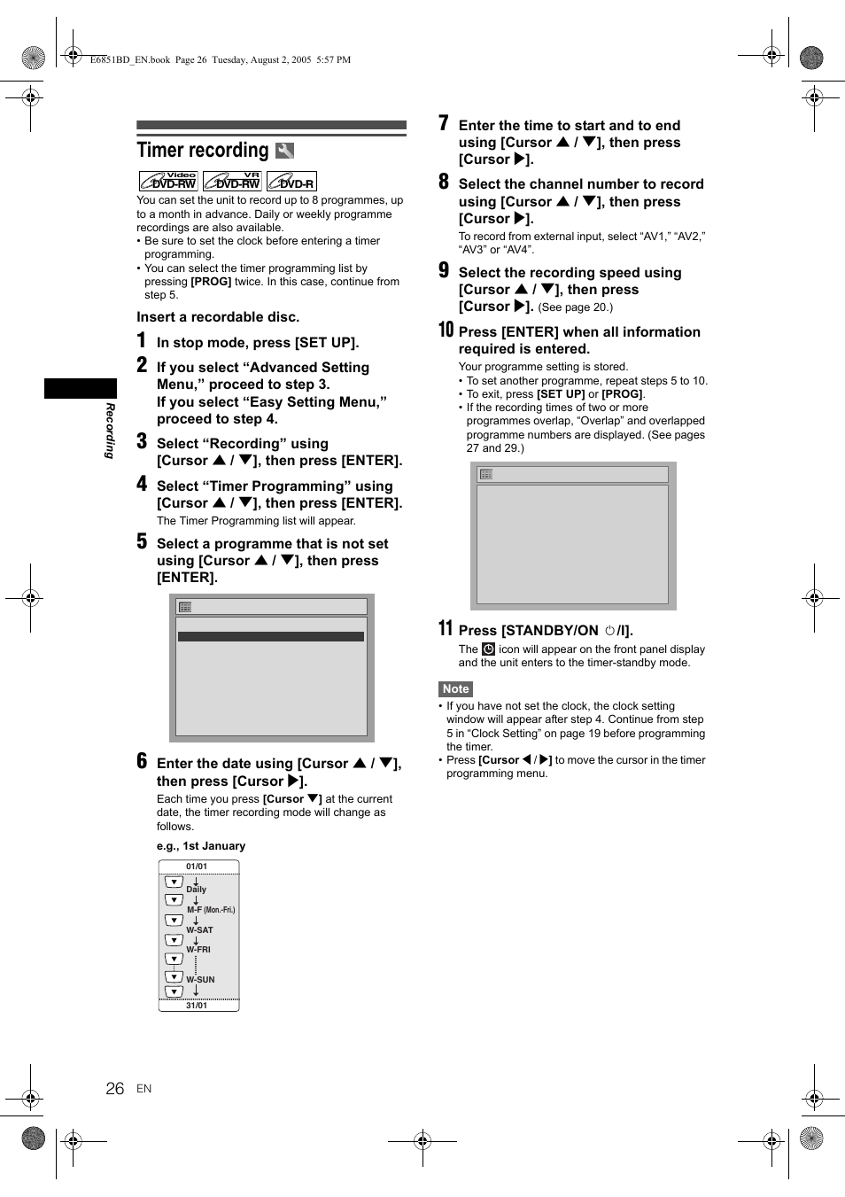 Timer recording | JVC DR-M70SEK User Manual | Page 26 / 68