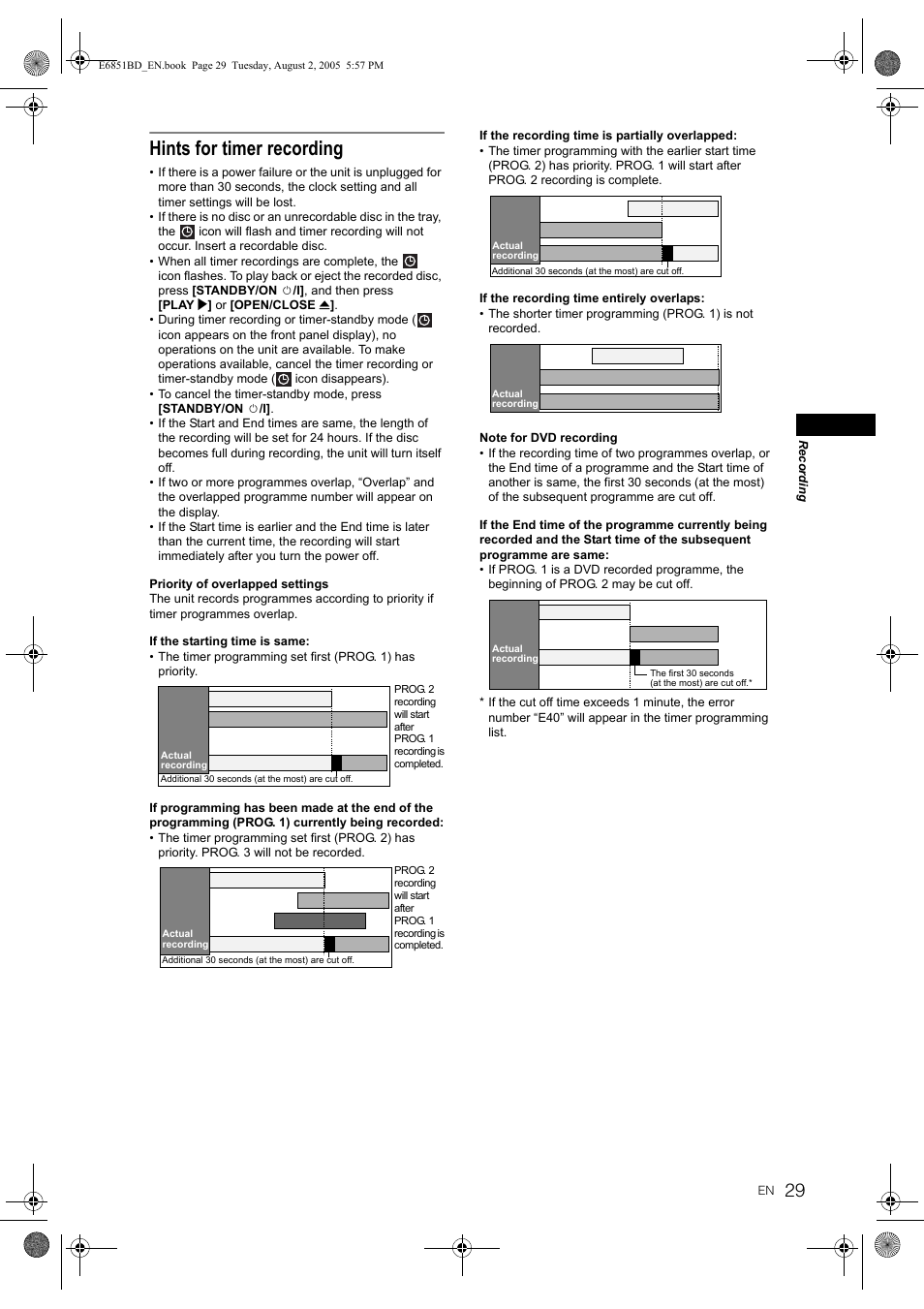 Hints for timer recording | JVC DR-M70SEK User Manual | Page 29 / 68