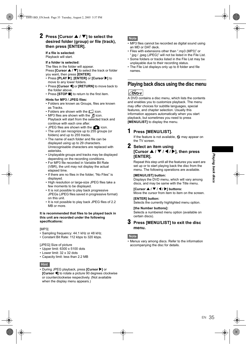 Playing back discs using the disc menu | JVC DR-M70SEK User Manual | Page 35 / 68