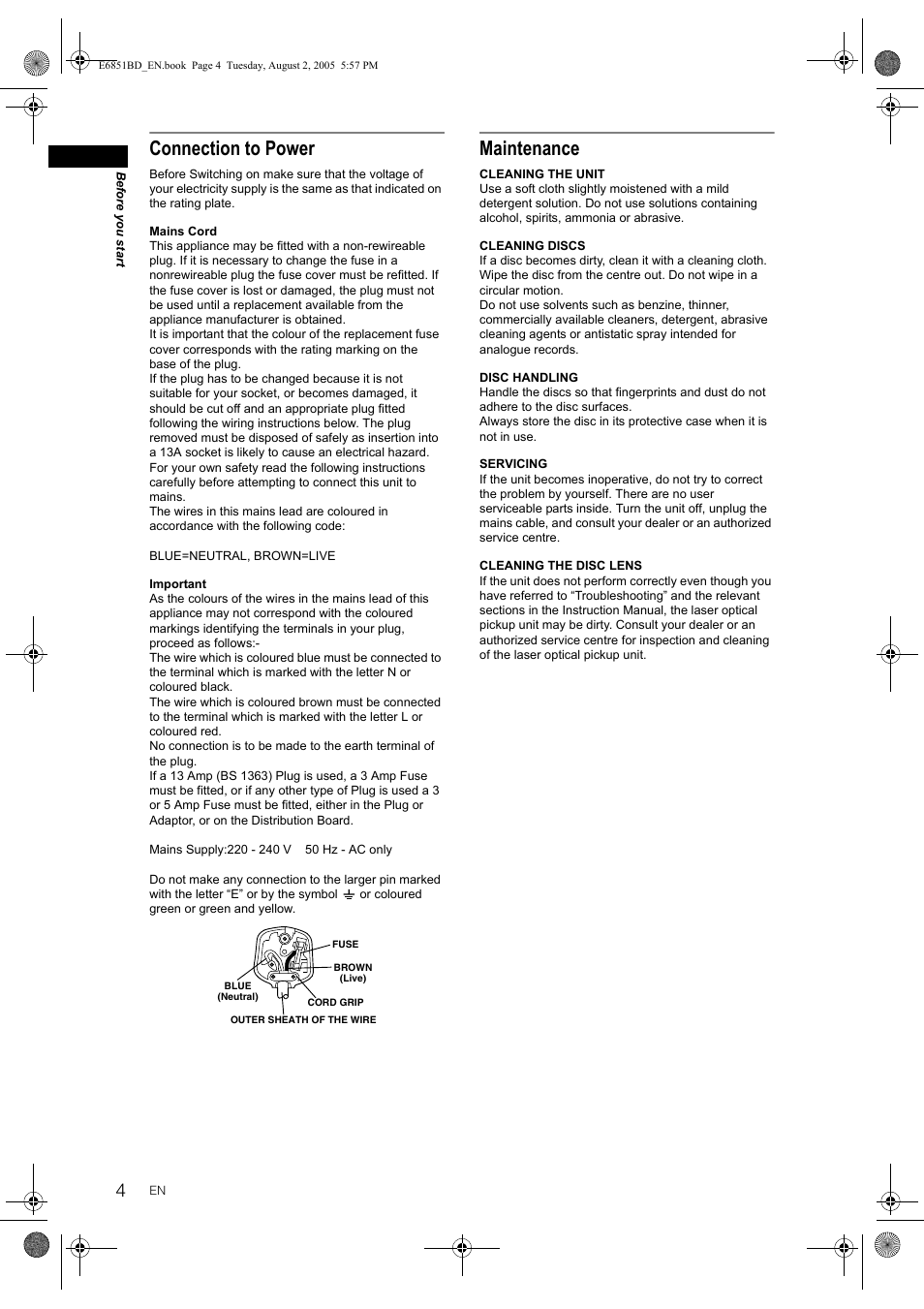 Connection to power, Maintenance | JVC DR-M70SEK User Manual | Page 4 / 68