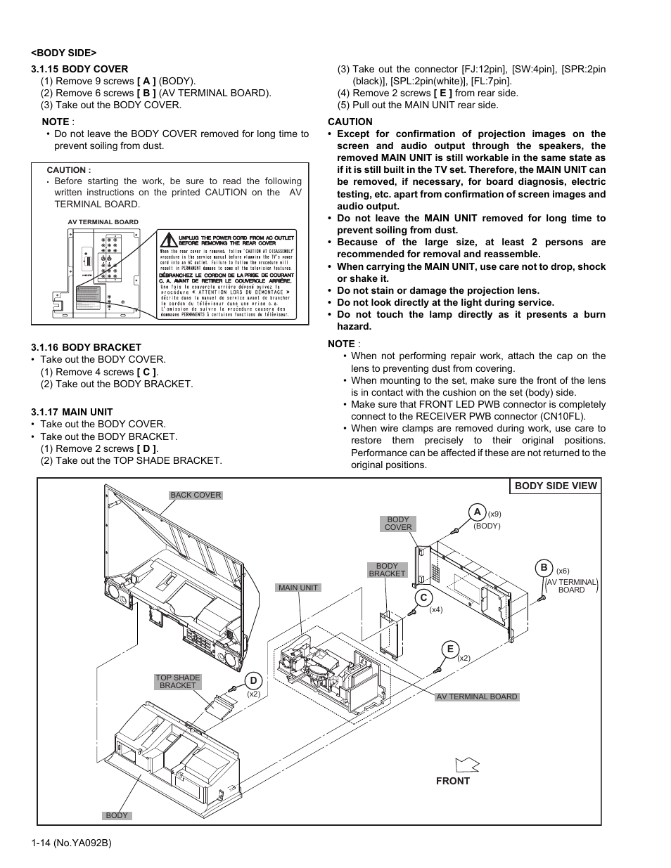 Front, Ed b a c, Body side view | JVC Rear Projection Television HD-52Z575 User Manual | Page 14 / 37