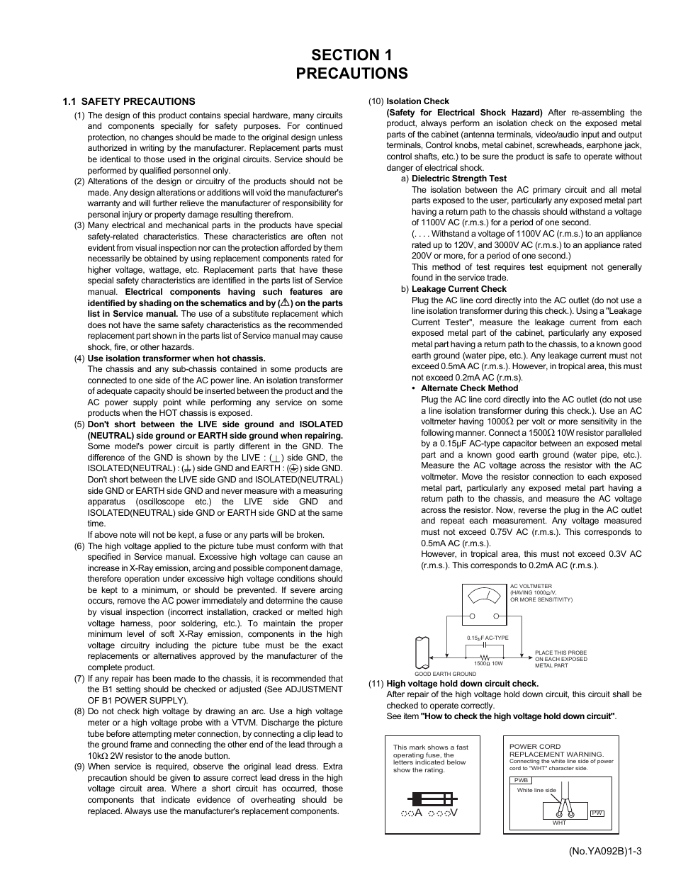 Section 1 precautions, 1 safety precautions | JVC Rear Projection Television HD-52Z575 User Manual | Page 3 / 37