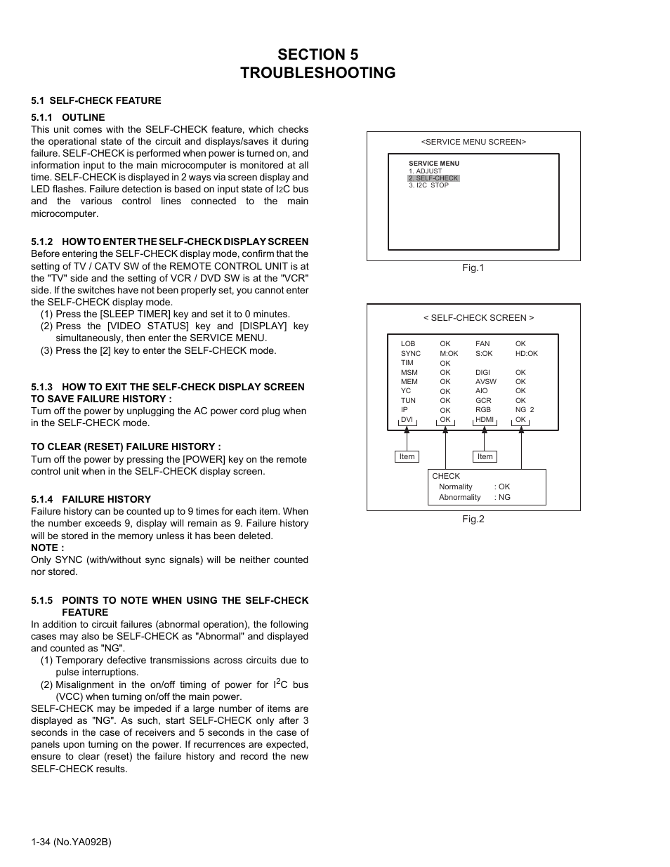 Section 5 troubleshooting, 1 self-check feature | JVC Rear Projection Television HD-52Z575 User Manual | Page 34 / 37