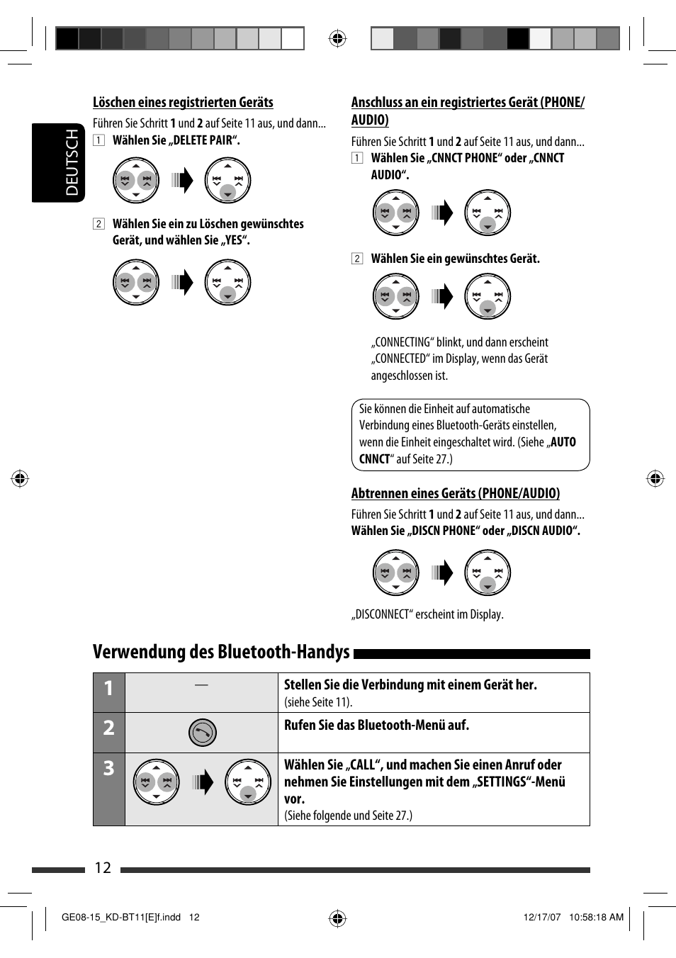 Verwendung des bluetooth-handys | JVC KD-BT11 User Manual | Page 14 / 107