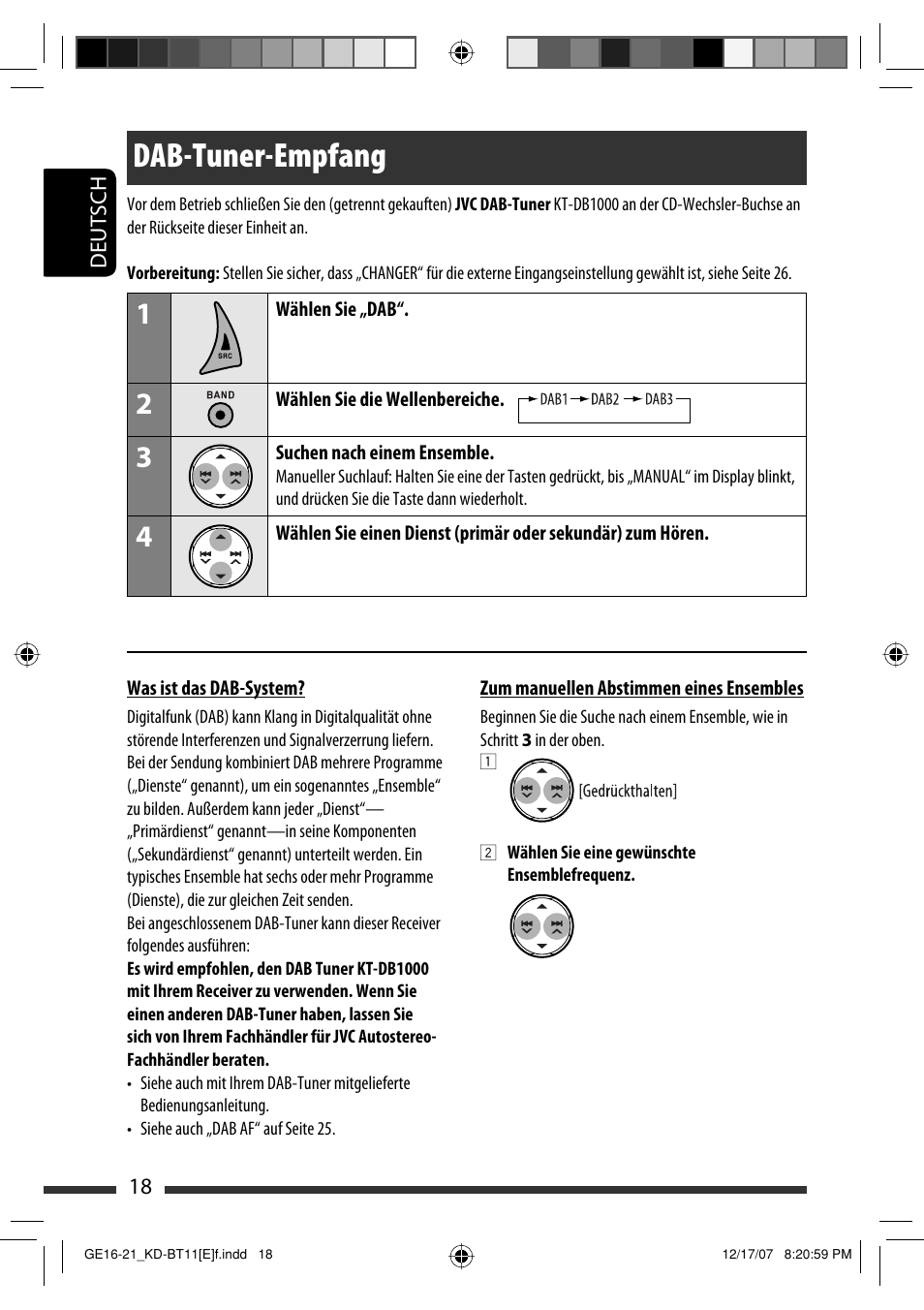 Dab-tuner-empfang | JVC KD-BT11 User Manual | Page 20 / 107