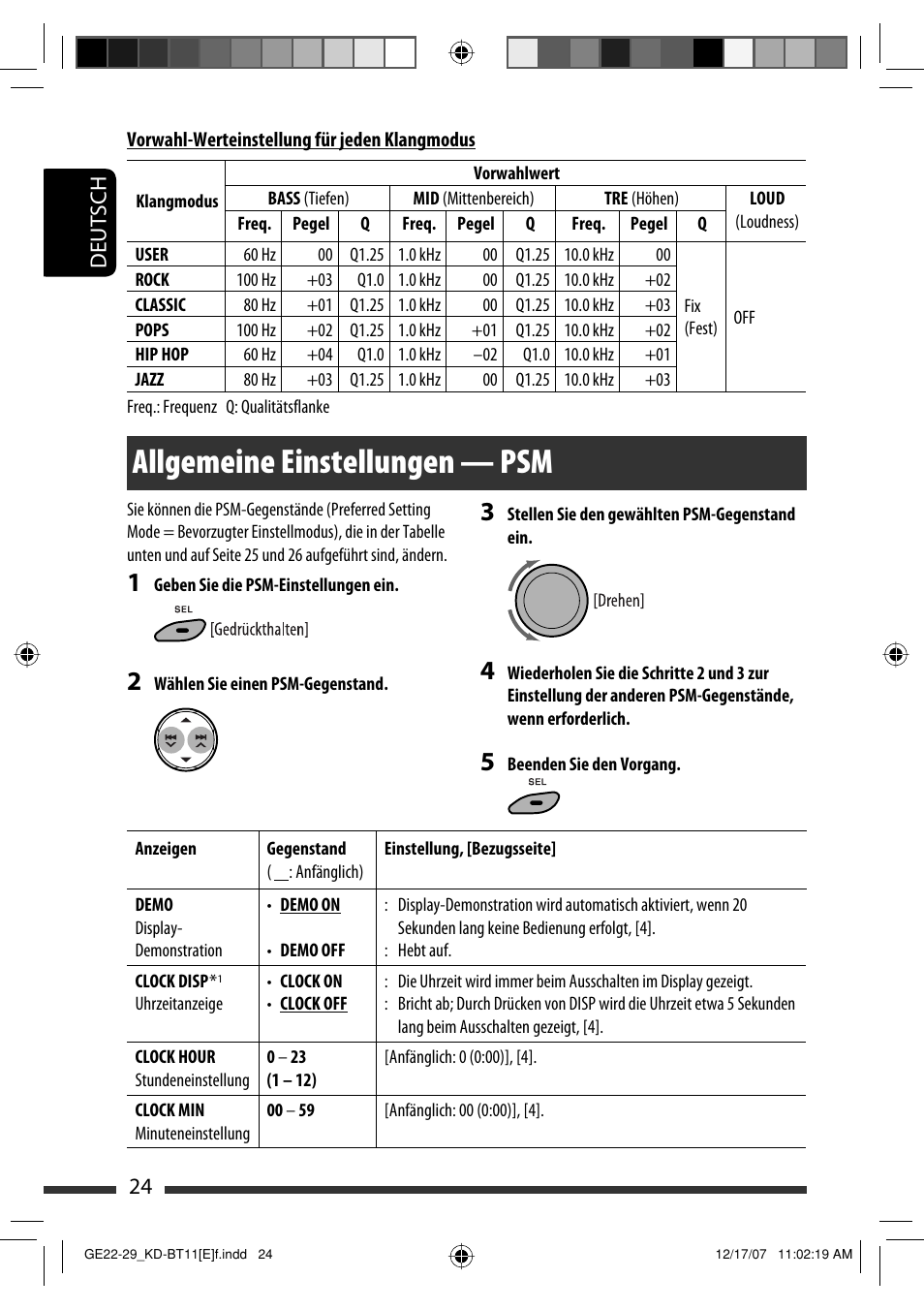 Allgemeine einstellungen — psm, 24 deutsch | JVC KD-BT11 User Manual | Page 26 / 107